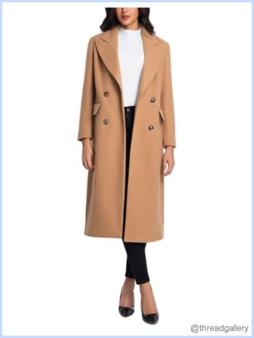 Womens Long Wool Blend Double Breasted Trench Pea Coat Notch Lapel